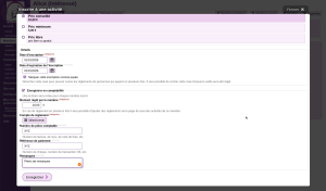Suite du formulaire d&eacute;crit pr&eacute;cedemment, on voit qu&rsquo;on doit s&eacute;lectionner un compte de r&eacute;glement, et d&rsquo;autres champs facultatifs.